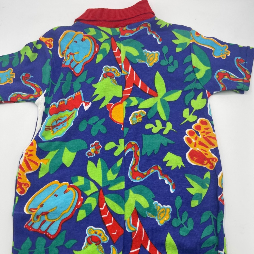 Vintage Play Town Baby Romper 18M Jungle Animal Print Blue Red One Piece NWT